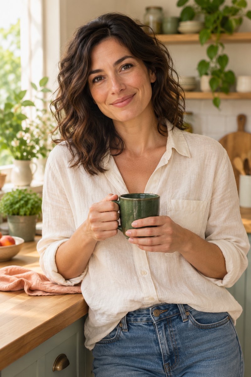 A quiet moment with a green coffee mug