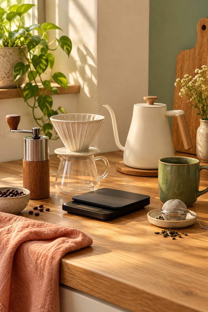 selection of compact coffee and tea preparation tools
